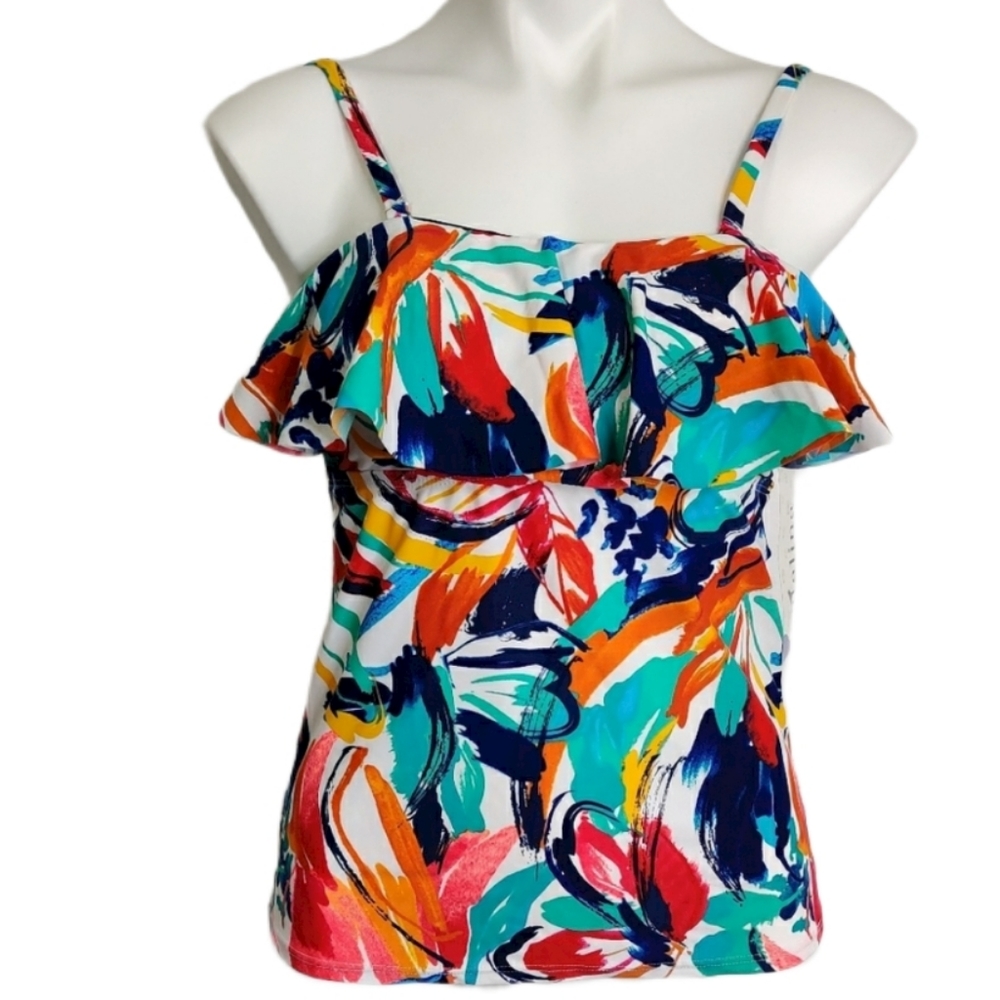 Catalina Abstract Multi Color Tankini Top NWT sz M